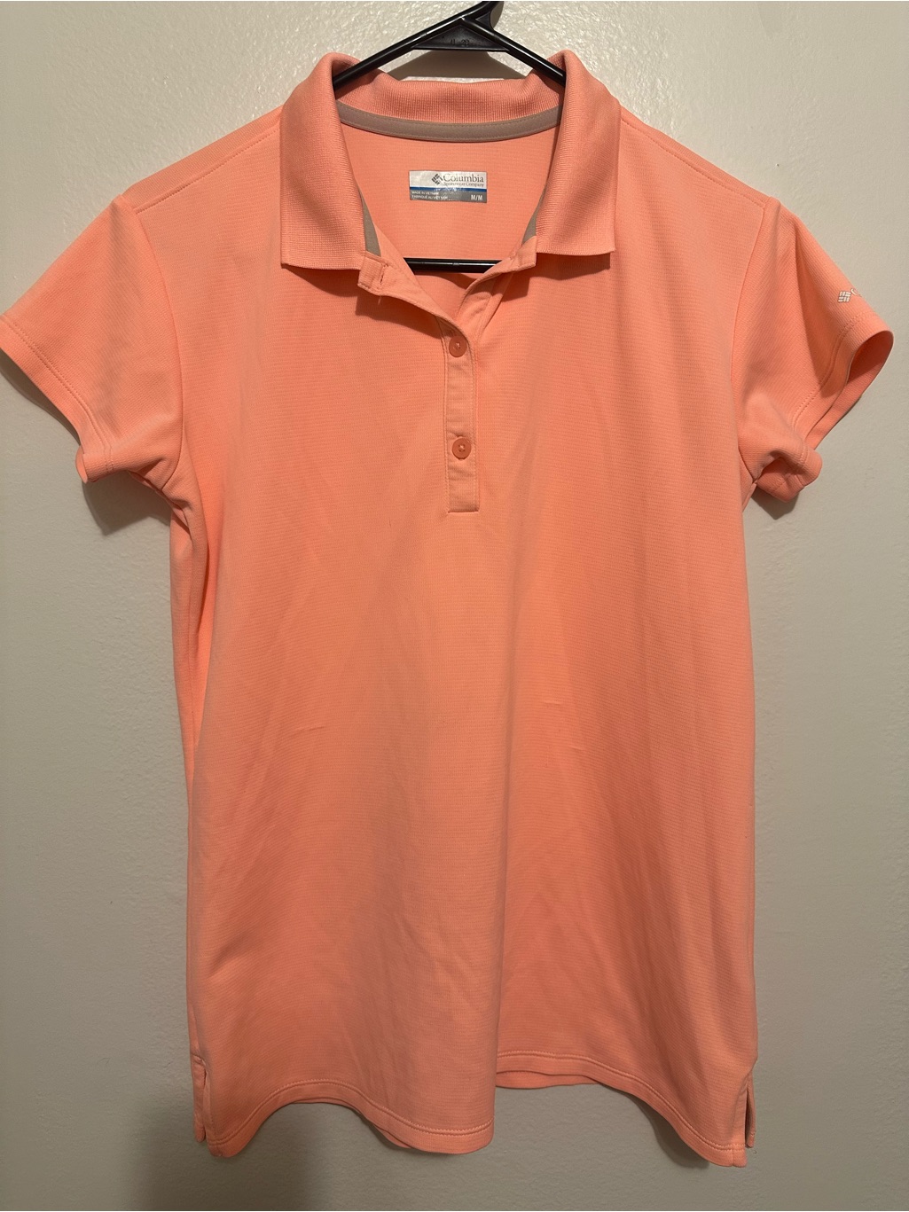 Columbia Women's M Peach Orange Short Sleeve Polo Shirt Pfg Outdoor